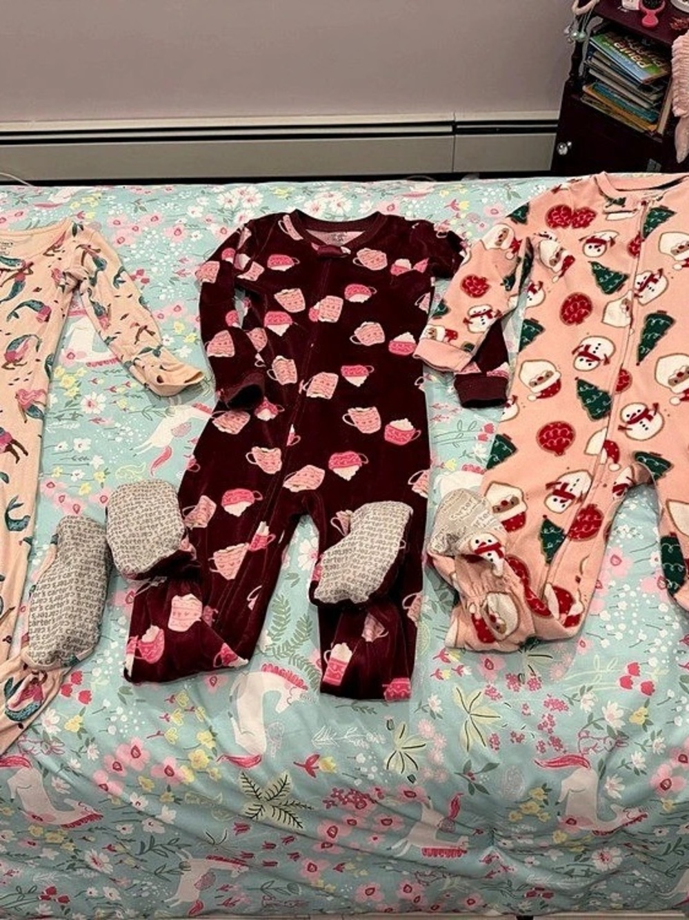 Carter's Zip-Up Footed Pajamas Lot of 3 Pink & Red Girls 4T & 5T